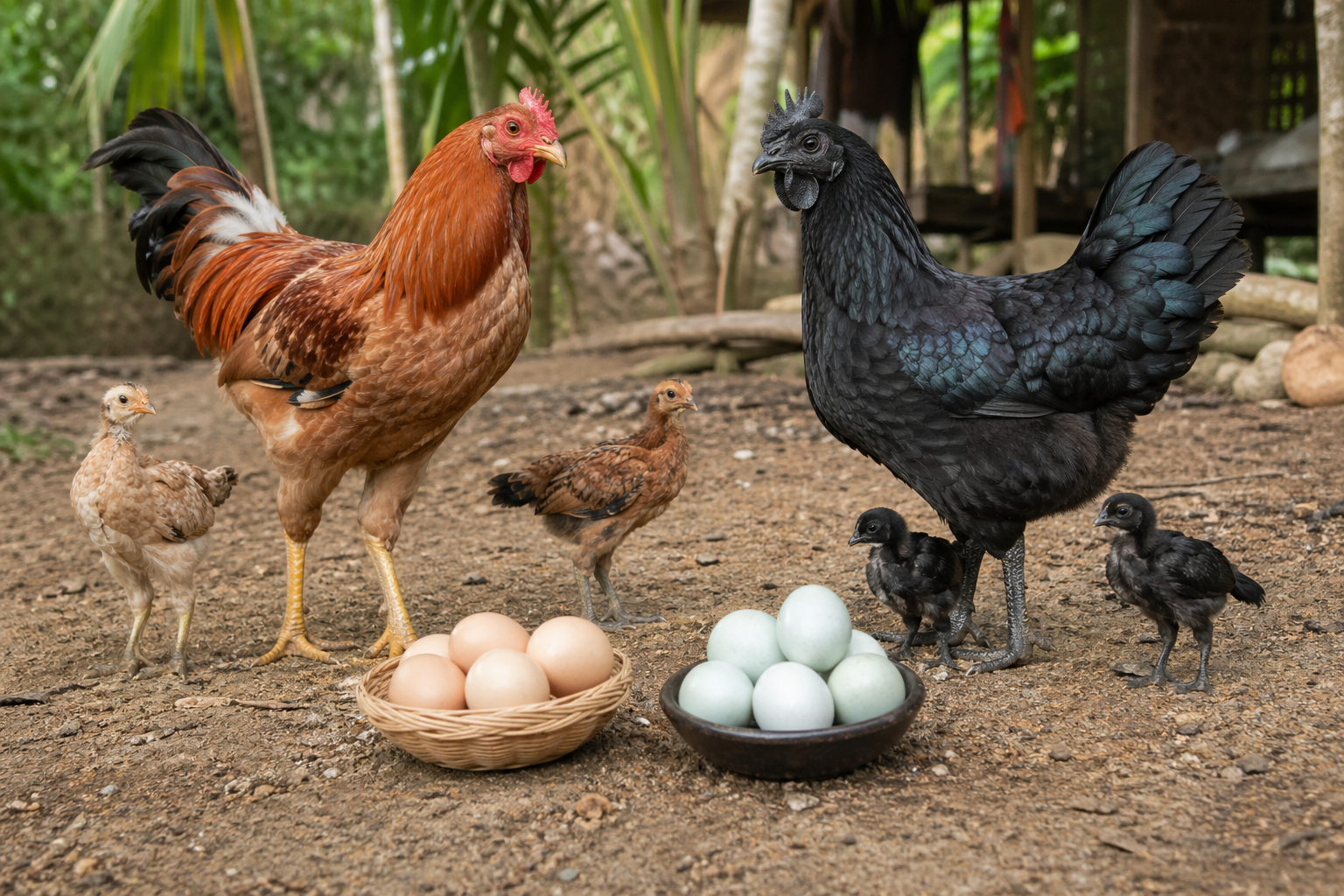 Country chicken and eggs